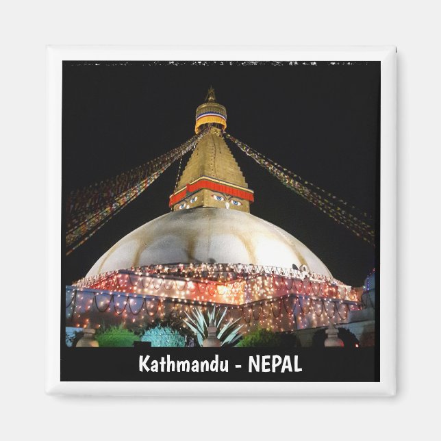 Stupa Boudhanath, Kathmandu nattetid - Nepal Magnet (Framsidan)