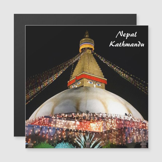 Stupa Boudhanath, Kathmandu nattetid - Nepal Magnetisk Inbjudningskort (Fram/baksida)
