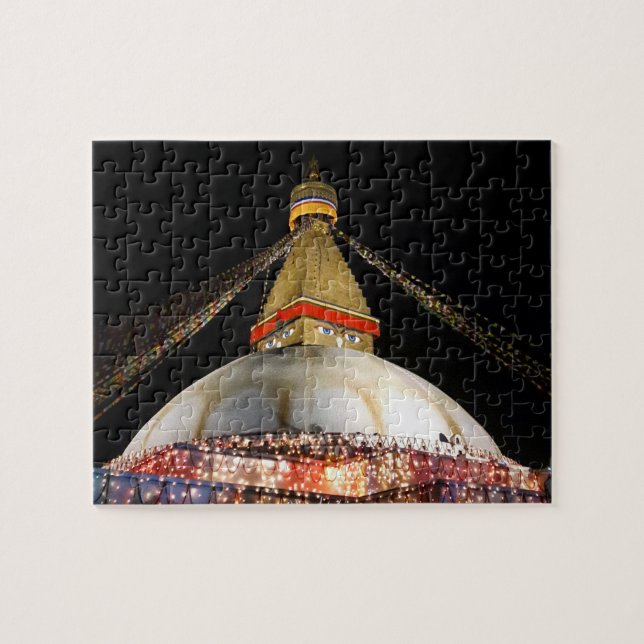 Stupa Boudhanath, Kathmandu nattetid - Nepal Pussel (Horisontell)