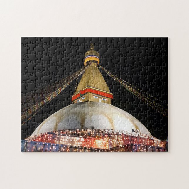 Stupa Boudhanath, Kathmandu nattetid - Nepal Pussel (Horisontell)