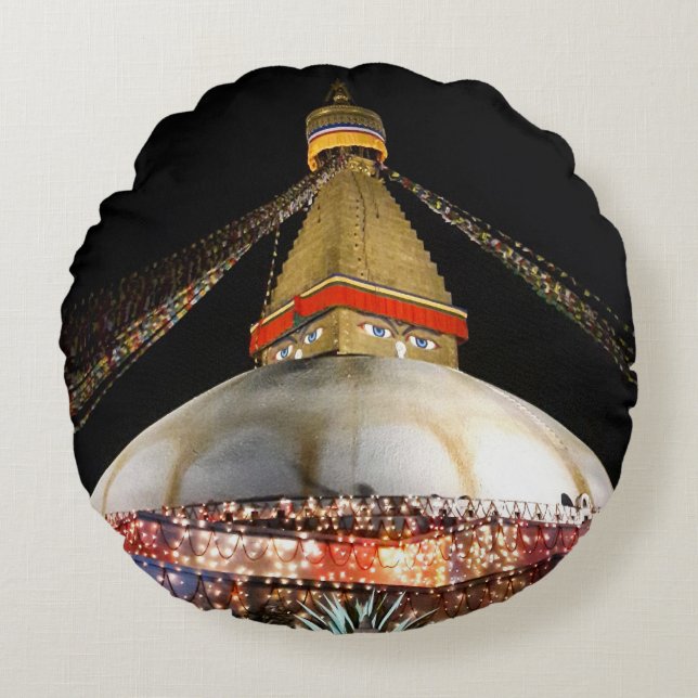 Stupa Boudhanath, Kathmandu nattetid - Nepal Rund Kudde (Framsidan)