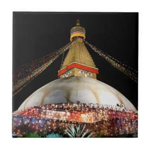 Stupa Boudhanath, Kathmandu på natten - Nepal Kakelplatta