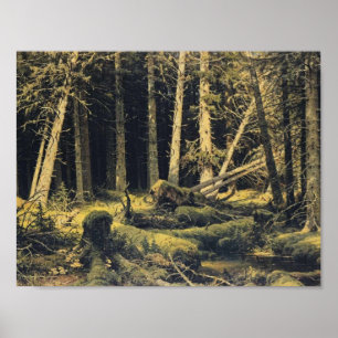 Stupade träd för Ivan Shishkin- vind Poster
