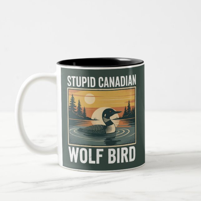 Stupid Canadian Wolf Bird Sarcastic Animal  Två-Tonad Mugg (Vänster)