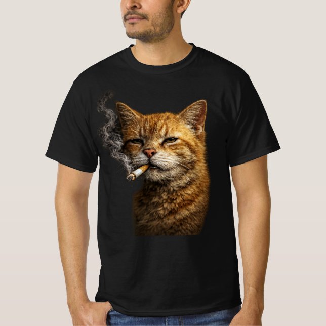 Stupid Cool Funny Cat Meme — Orange Cat Smoking  T Shirt (Framsida)