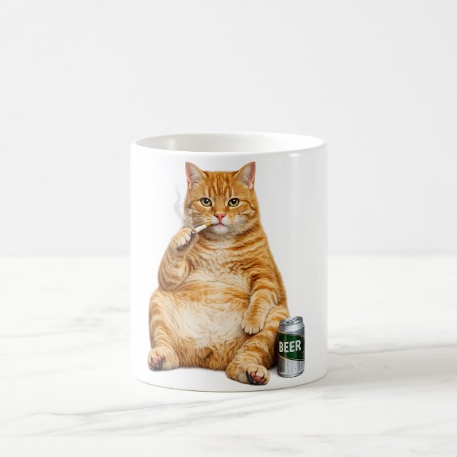 Stupid Cool Funny Cat Meme Smoking Cat cigarette  Kaffemugg (Center)