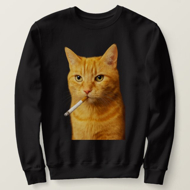 Stupid Cool Funny Cat Meme Smoking Cat cigarette  Lång Ärmad Tröja (Design framsida)