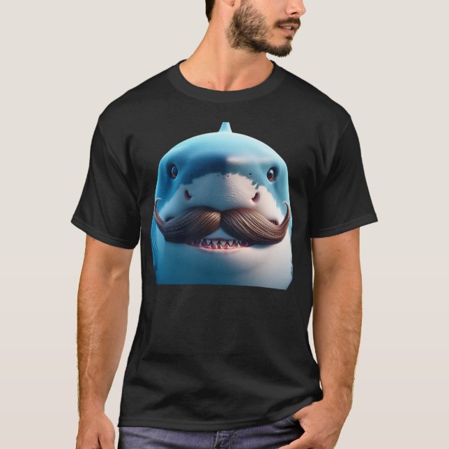 Stupid Mustache Shark for Animals and Marine Fish  T Shirt (Framsida)