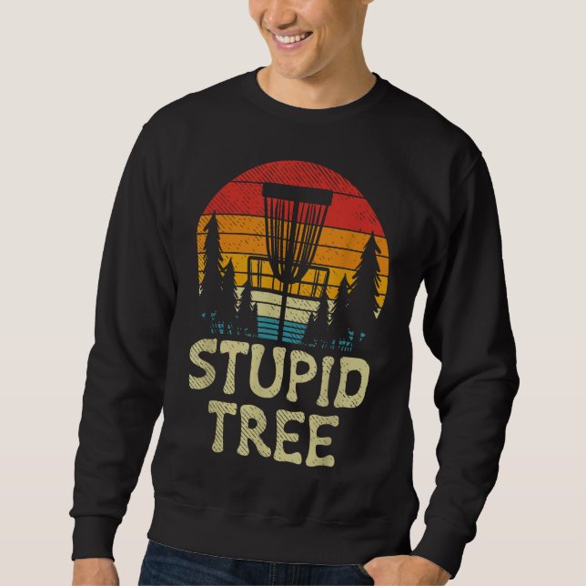 Stupid Träd Disk Golf Basket Retro Frisbee Golfing Lång Ärmad Tröja (Framsida)