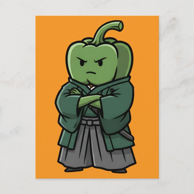 Sturdy Green Bell Pepper Samurai Bodyguard  Vykort (Framsida)