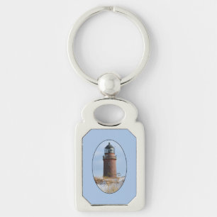 Sturdy Lighthouse på en Rocky Kusten på vinter Rektangulärt Silverfärgad Nyckelring