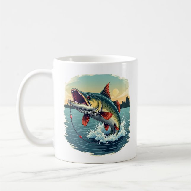 Sturgeon Fishing Jump Graphic Coffee Mugg (Vänster)