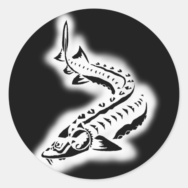 Sturgeon Tribal Glow Runt Klistermärke (Framsida)