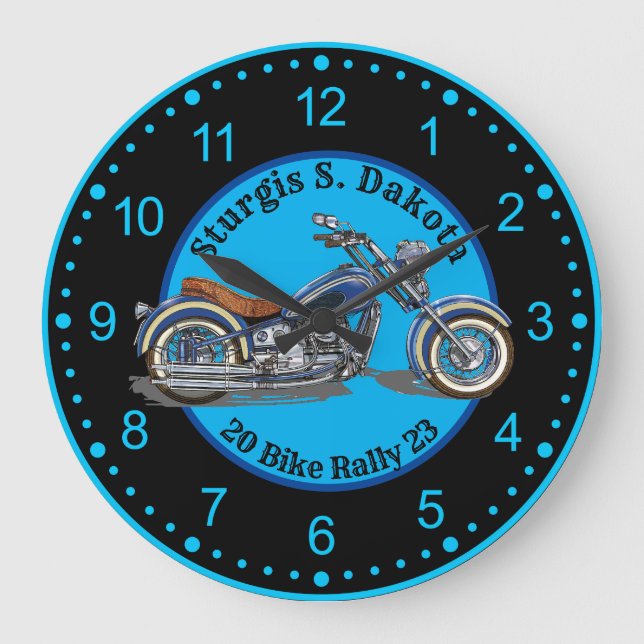 Sturgis BIke Rally 2023 Blue Motorcycle Stor Klocka (Framsida)