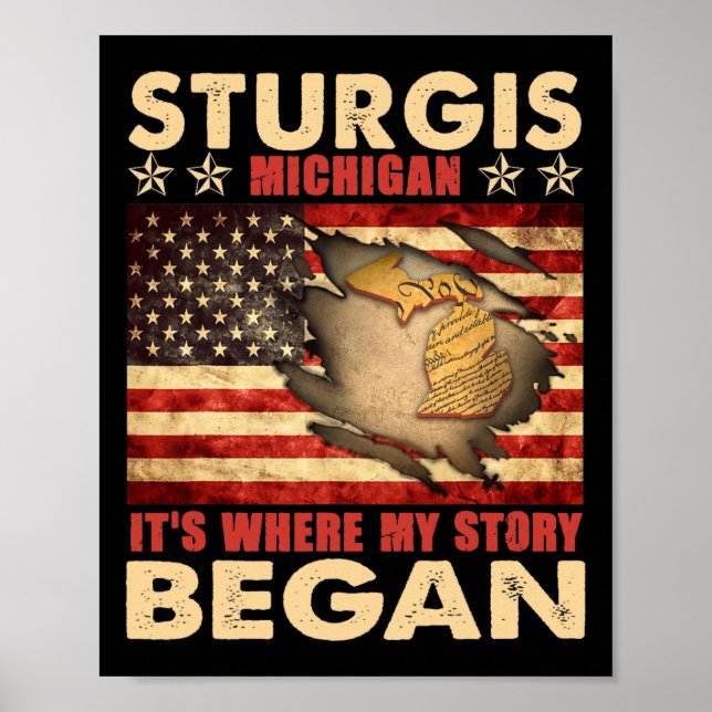 Sturgis Michigan USA flagga 4 juli Poster (Framsidan)