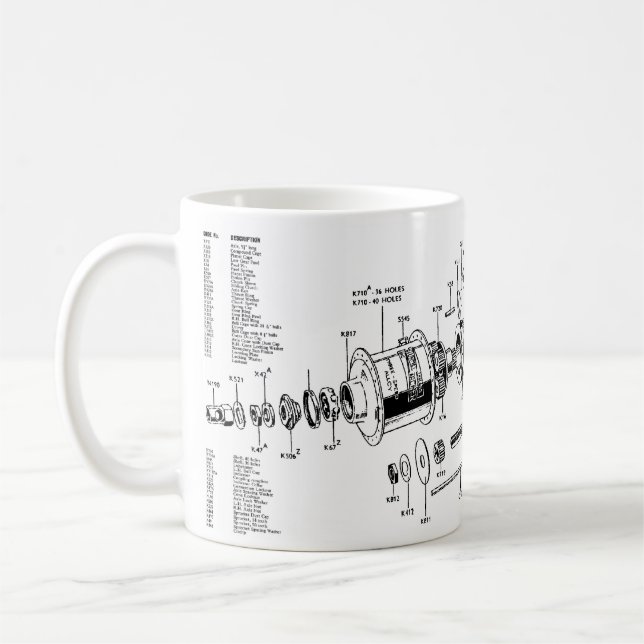 Sturmey-Archer trehastighet Mugg (med lista över d (Vänster)