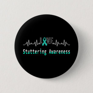 Stuttering Awareness Kärlek Heartslag Support Teal Knapp