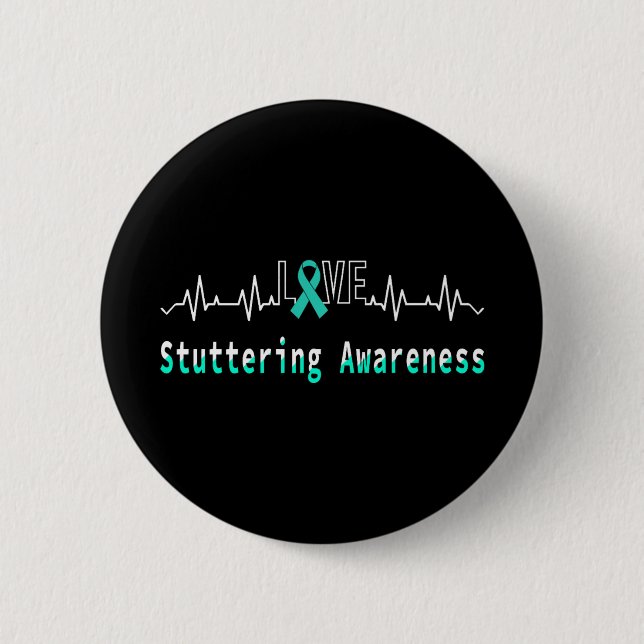 Stuttering Awareness Kärlek Heartslag Support Teal Knapp (Framsida)