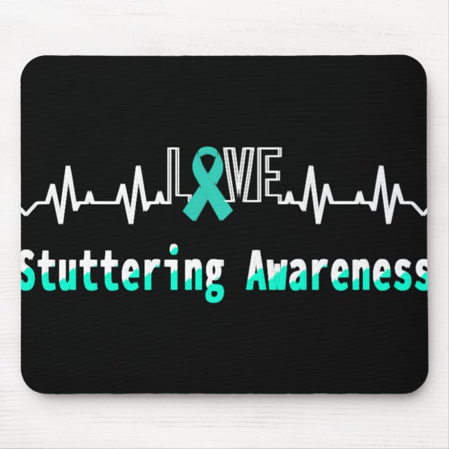 Stuttering Awareness Kärlek Heartslag Support Teal Musmatta (Framsidan)