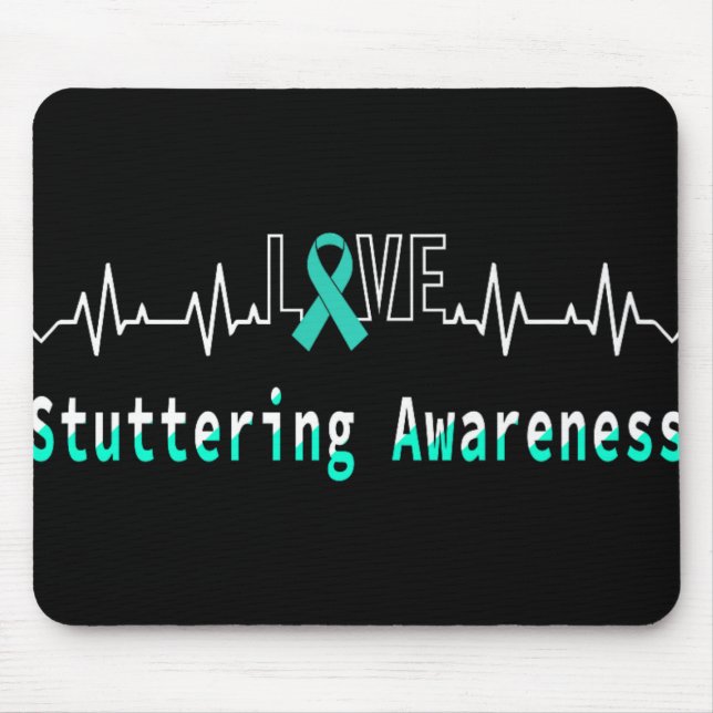 Stuttering Awareness Kärlek Heartslag Support Teal Musmatta (Framsidan)