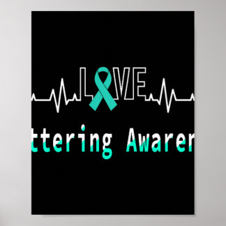 Stuttering Awareness Kärlek Heartslag Support Teal Poster