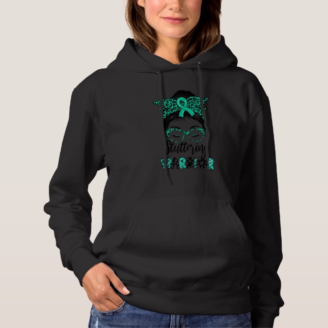 Stuttering Warrior Rott Hårknut Teal Band Leopard  T Shirt (Framsida)