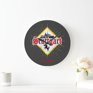 Stuttgart City Tyskland Retro Skyline Vintage Stor Klocka