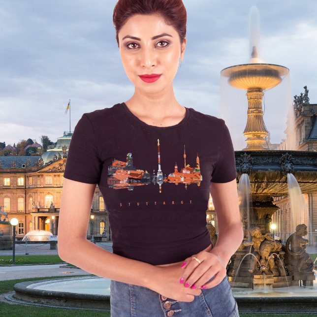 Stuttgart Colorful Silhouette T Shirt (Stuttgart, Germany, black t-shirt for women)