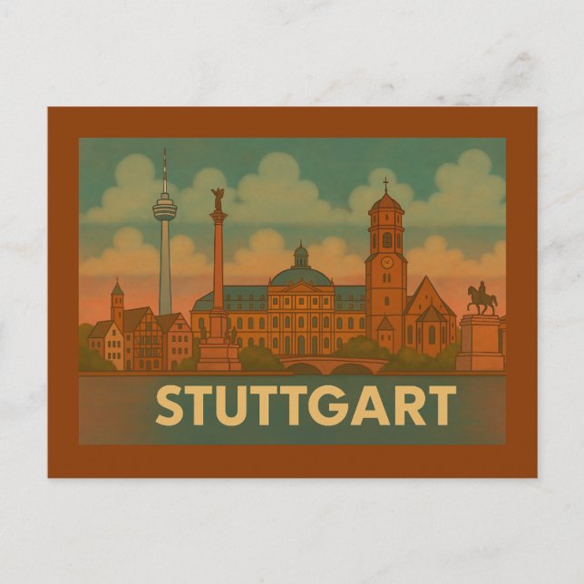 Stuttgart Germany City Art Vykort (Framsida)