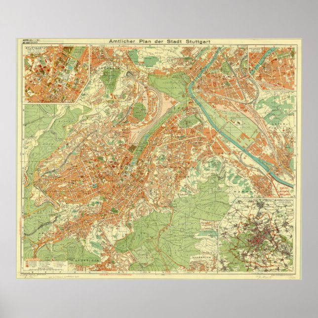 Stuttgart Map, Stuttgart Germany, Germany Map 1954 Poster (Framsidan)