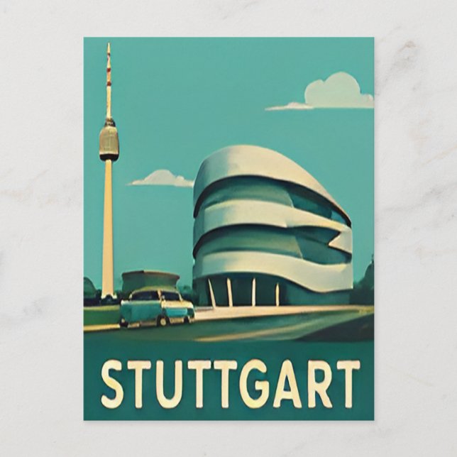 🚗 STUTTGART — Modern Arkitektur & Fordon  Vykort (Framsida)