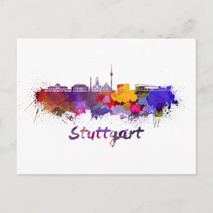 Stuttgart-skylin i vattenfärg vykort