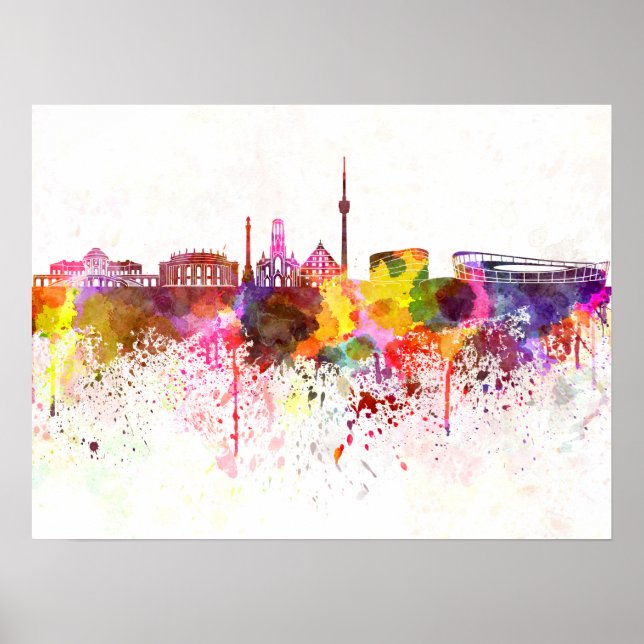 Stuttgart skyline in watercolor background poster (Framsidan)