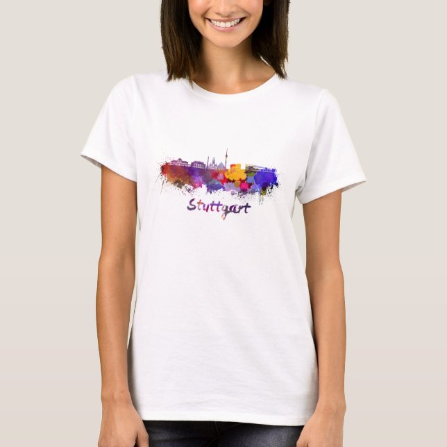 Stuttgart skyline in watercolor t-shirt (Framsida)