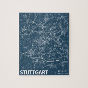 Stuttgart Tyskland Minimalist City Karta Line Art Pussel