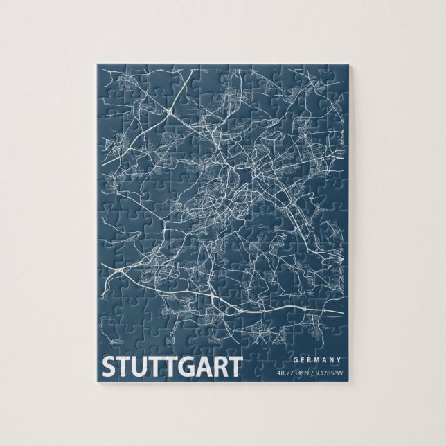 Stuttgart Tyskland Minimalist City Karta Line Art Pussel (Vertikal)