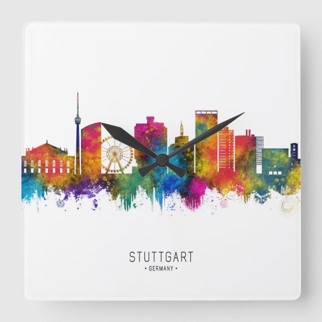 Stuttgart Tyskland Skyline Fyrkantig Klocka (Framsida)