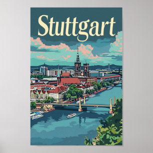 Stuttgart Tyskland Vintage resor Illustration Poster