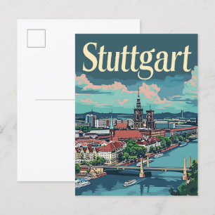 Stuttgart Tyskland Vintage resor Illustration Vykort