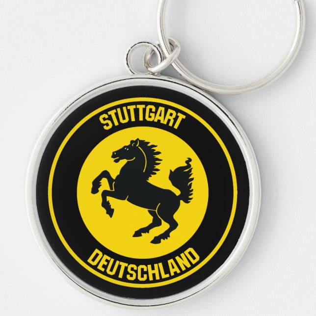 Stuttgarts runda emblem rund silverfärgad nyckelring (Framsidan)