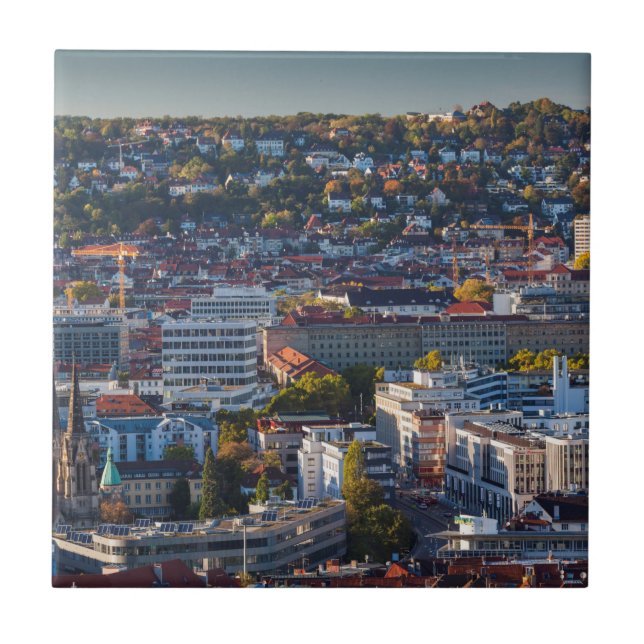 Stuttgarts utbredda stadsvy kakelplatta (Framsidan)