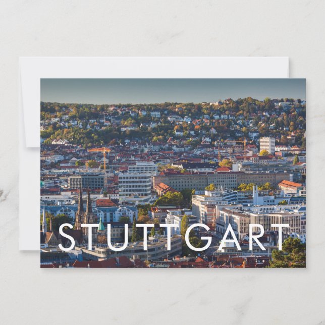Stuttgarts utbredda stadsvy tack kort (Framsida)