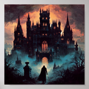 stuvat slott med mörk konsthantverk poster