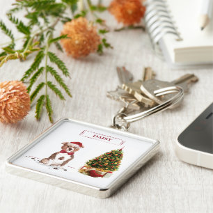 Stviddshire Bull Terrier Funny jul-Hund Fyrkantig Silverfärgad Nyckelring