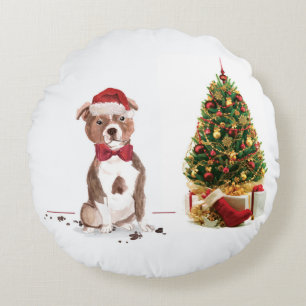 Stviddshire Bull Terrier Funny jul-Hund Rund Kudde