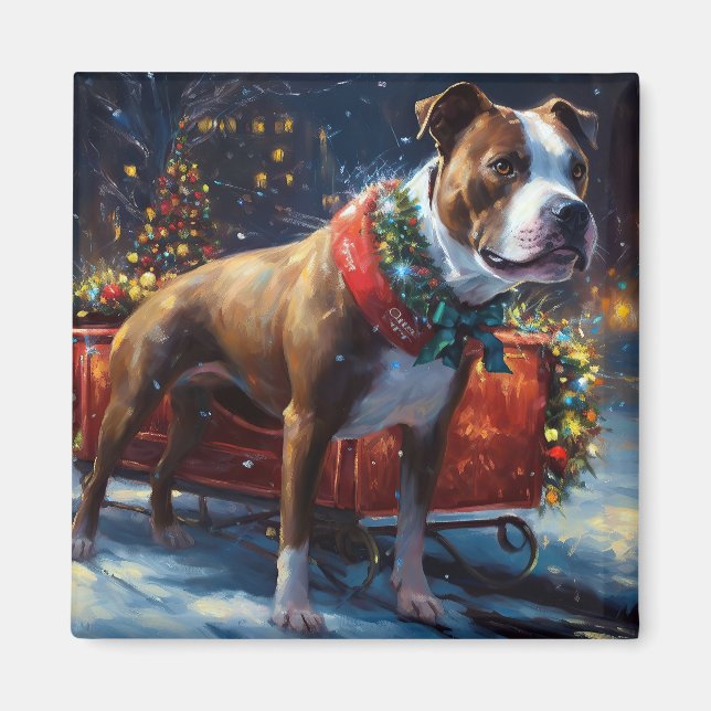 Stviddshire Bull Terrier jul Festive Magnet (Framsidan)