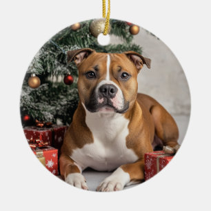 Stviddshire Bull Terrier jul Julgransprydnad Keramik