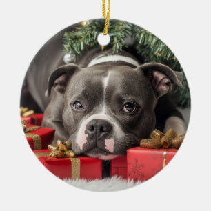 Stviddshire Bull Terrier jul Julgransprydnad Keramik