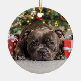 Stviddshire Bull Terrier jul Julgransprydnad Keramik