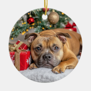 Stviddshire Bull Terrier jul Julgransprydnad Keramik